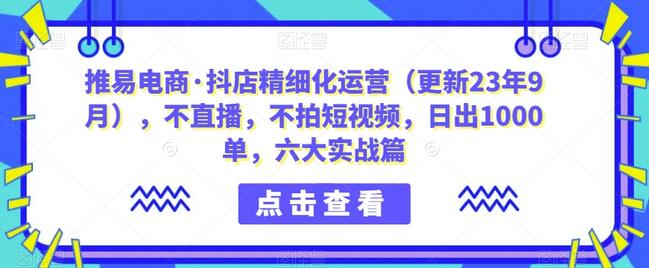 推易电商·抖店精细化运营（更新23年9月），不直播，不拍短视频，日出1000单，六大实战篇-虫2小屋