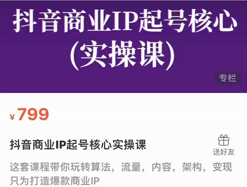 抖音商业IP起号核心实操课，带你玩转算法，流量，内容，架构，变现-虫2小屋