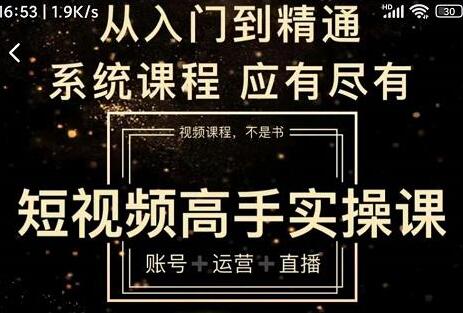 短视频高手实操课：账号+运营+直播，从入门到精通，系统课程，应有尽有-虫2小屋