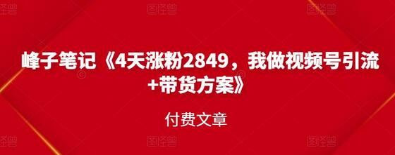 峰子笔记《4天涨粉2849，我做视频号引流+带货方案》-虫2小屋