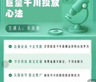 东仔千川优化师，巨量千川投放实操课，学会投放，稳定直播，稳定增产-虫2小屋