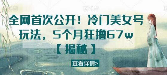 全网首次公开！冷门美女号玩法，5个月狂撸67w-虫2小屋