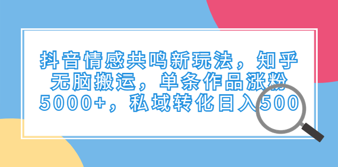 抖音情感共鸣新玩法，知乎无脑搬运，单条作品涨粉5000+，私域转化日入500-虫2小屋