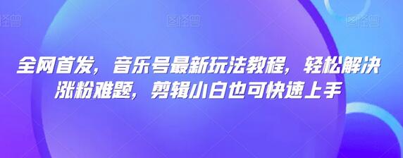 全网首发，音乐号最新玩法教程，轻松解决涨粉难题，剪辑小白也可快速上手-虫2小屋