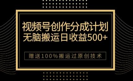 最新视频号创作分成计划，无脑搬运一天收益500+，100%搬运过原创技巧-虫2小屋