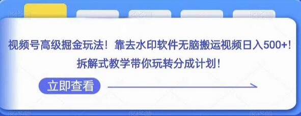 视频号高级掘金玩法，靠去水印软件无脑搬运视频日入500+，拆解式教学带你玩转分成计划-虫2小屋