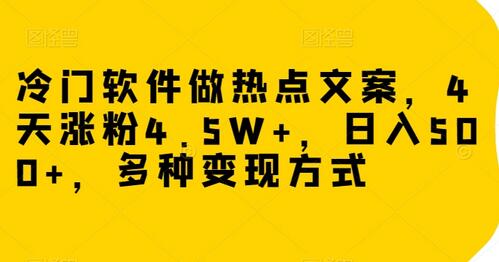 冷门软件做热点文案，4天涨粉4.5W+，日入500+，多种变现方式-虫2站点