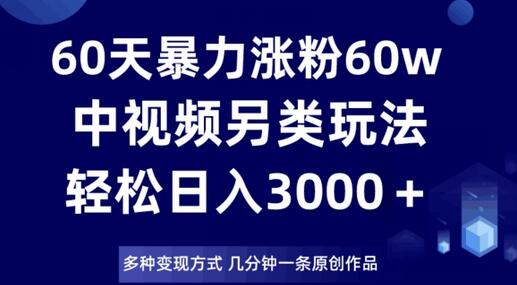60天暴力涨粉60W，中视频另类玩法，日入3000＋，几分钟一条原创作品多种变现方式-虫2小屋