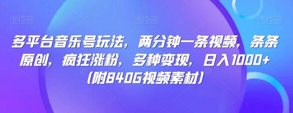 多平台音乐号玩法，两分钟一条视频，条条原创，疯狂涨粉，多种变现，日入1000+-虫2小屋