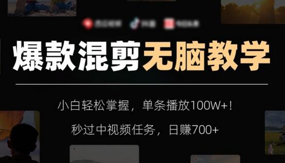 爆款混剪无脑教学，小白轻松掌握，单条播放100W+！秒过中视频任务，日赚700+-虫2小屋