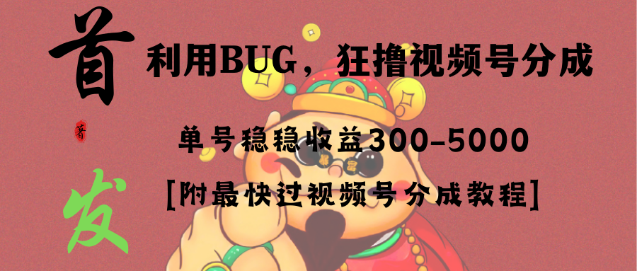 全网独家首发，视频号BUG，超短期项目，单号每日净收益300-5000！-虫2小屋