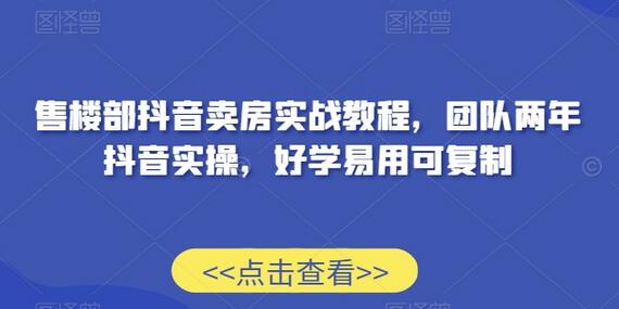 售楼部抖音卖房实战教程，团队两年抖音实操，好学易用可复制-虫2小屋