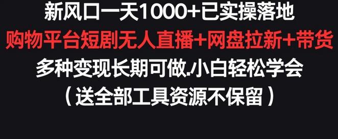 新风口一天1000+已实操落地购物平台短剧无人直播+网盘拉新+带货多种变现长期可做-虫2小屋