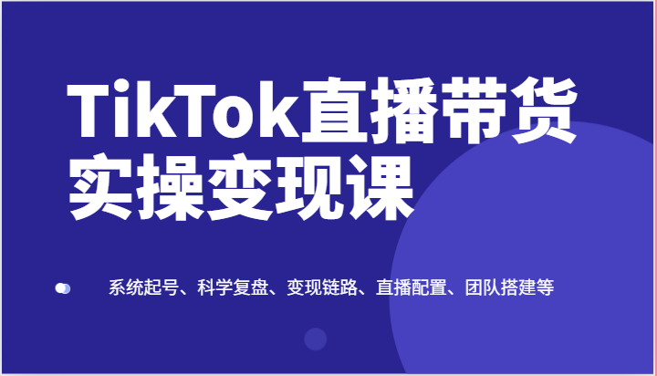 TikTok直播带货实操变现课：系统起号、科学复盘、变现链路、直播配置、团队搭建等-虫2小屋