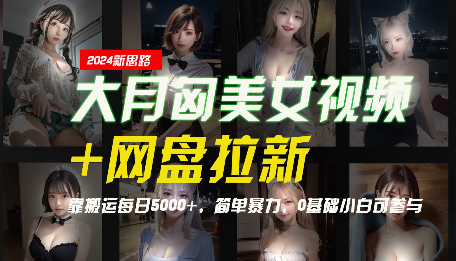 【新思路】大月匈美女视频+网盘拉新，靠搬运每日5000+，简单暴力，0基础小白可参与-虫2小屋