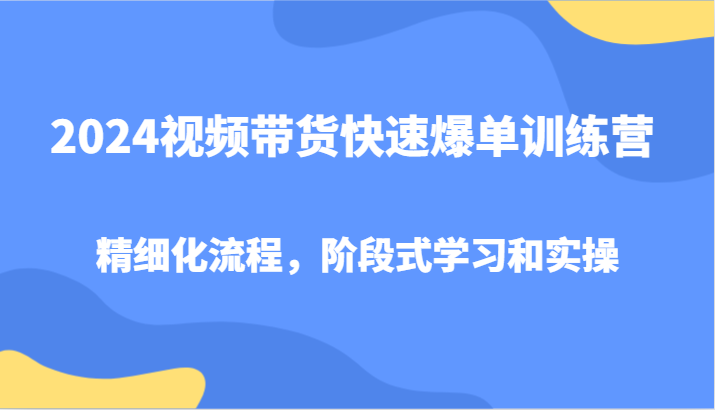 2024视频带货快速爆单训练营，精细化流程，阶段式学习和实操-虫2小屋