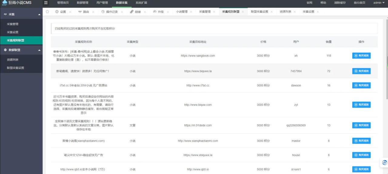开源狂雨小说网源码对接联盟采集