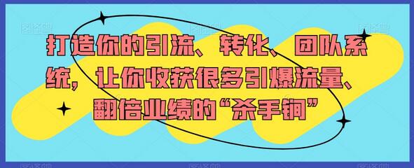 打造你的引流、转化、团队系统，让你收获很多引爆流量、翻倍业绩的“杀手锏”-虫2小屋