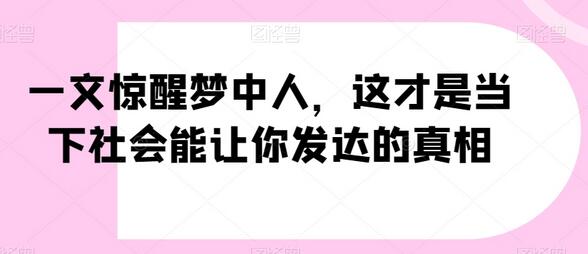 一文惊醒梦中人，这才是当下社会能让你发达的真相【公众号付费文章】-虫2小屋