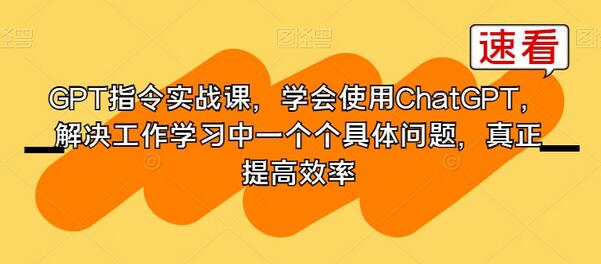 GPT指令实战课，学会使用ChatGPT，解决工作学习中一个个具体问题，真正提高效率-虫2小屋