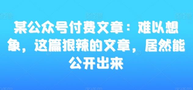 某公众号付费文章：难以想象，这篇狠辣的文章，居然能公开出来-虫2小屋
