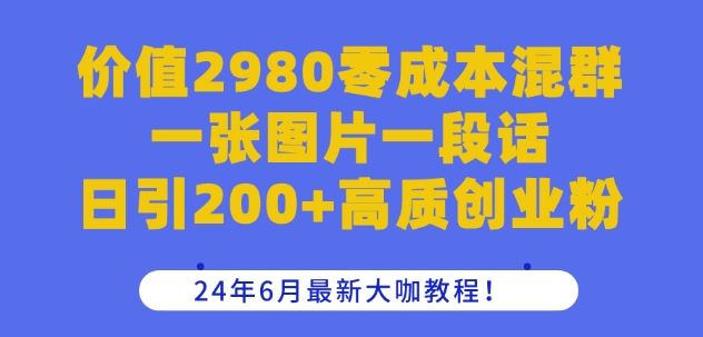 价值2980零成本混群一张图片一段话日引200+高质创业粉，24年6月最新大咖教程【揭秘】-虫2小屋