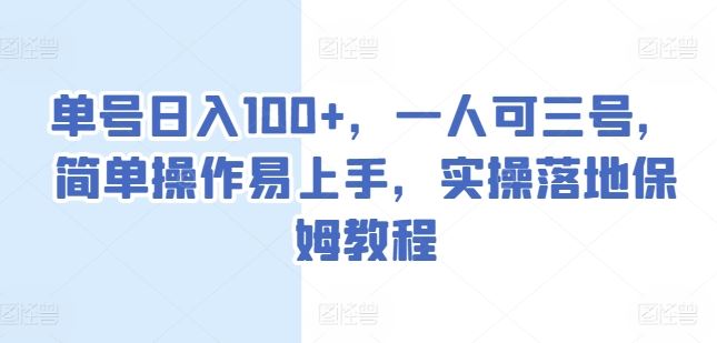 单号日入100+，一人可三号，简单操作易上手，实操落地保姆教程【揭秘】-虫2小屋