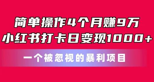 简单操作4个月赚9w，小红书打卡日变现1k，一个被忽视的暴力项目【揭秘】-虫2小屋