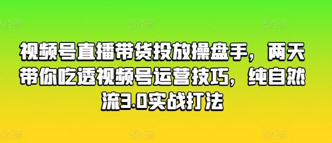 视频号直播带货投放操盘手，两天带你吃透视频号运营技巧，纯自然流3.0实战打法-虫2小屋