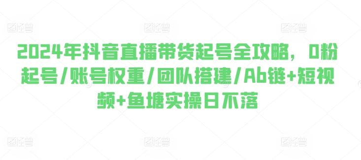 2024年抖音直播带货起号全攻略，0粉起号/账号权重/团队搭建/Ab链+短视频+鱼塘实操日不落-虫2小屋