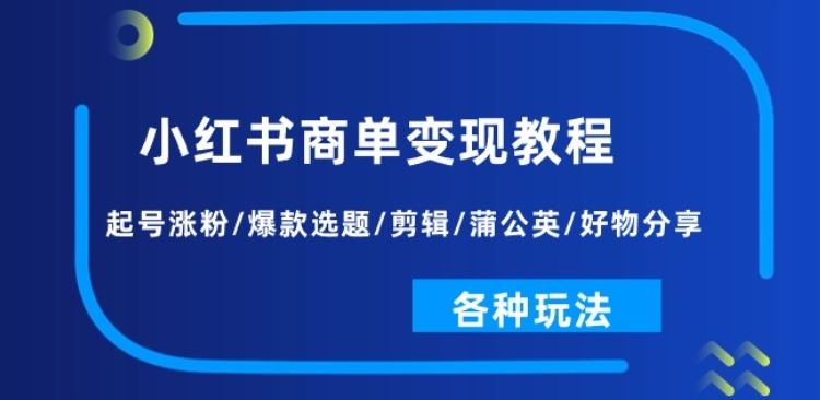 小红书商单变现教程：起号涨粉/爆款选题/剪辑/蒲公英/好物分享/各种玩法-虫2小屋