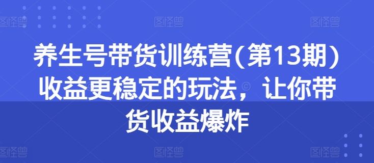 养生号带货训练营(第13期)收益更稳定的玩法，让你带货收益爆炸-虫2小屋