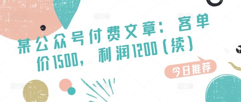某公众号付费文章：客单价1500，利润1200(续)，市场几乎可以说是空白的-虫2小屋