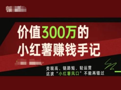 价值300万的小红书赚钱手记，变现高、链路短、轻运营，这波“小红薯风口”不能再错过-虫2小屋