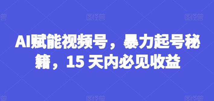 AI赋能视频号，暴力起号秘籍，15 天内必见收益【揭秘】-虫2小屋