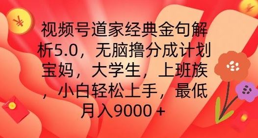 视频号道家经典金句解析5.0.无脑撸分成计划，小白轻松上手，最低月入9000+【揭秘】-虫2小屋