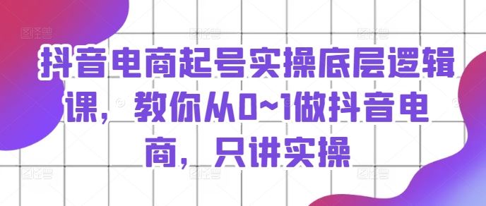 抖音电商起号实操底层逻辑课，教你从0~1做抖音电商，只讲实操-虫2小屋