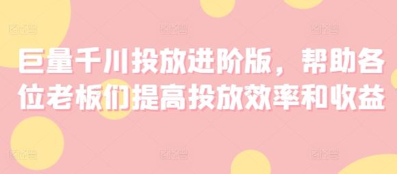 巨量千川投放进阶版，帮助各位老板们提高投放效率和收益-虫2小屋