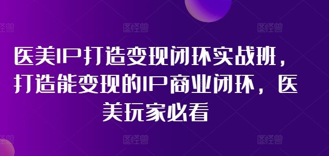 医美IP打造变现闭环实战班，打造能变现的IP商业闭环，医美玩家必看!-虫2小屋