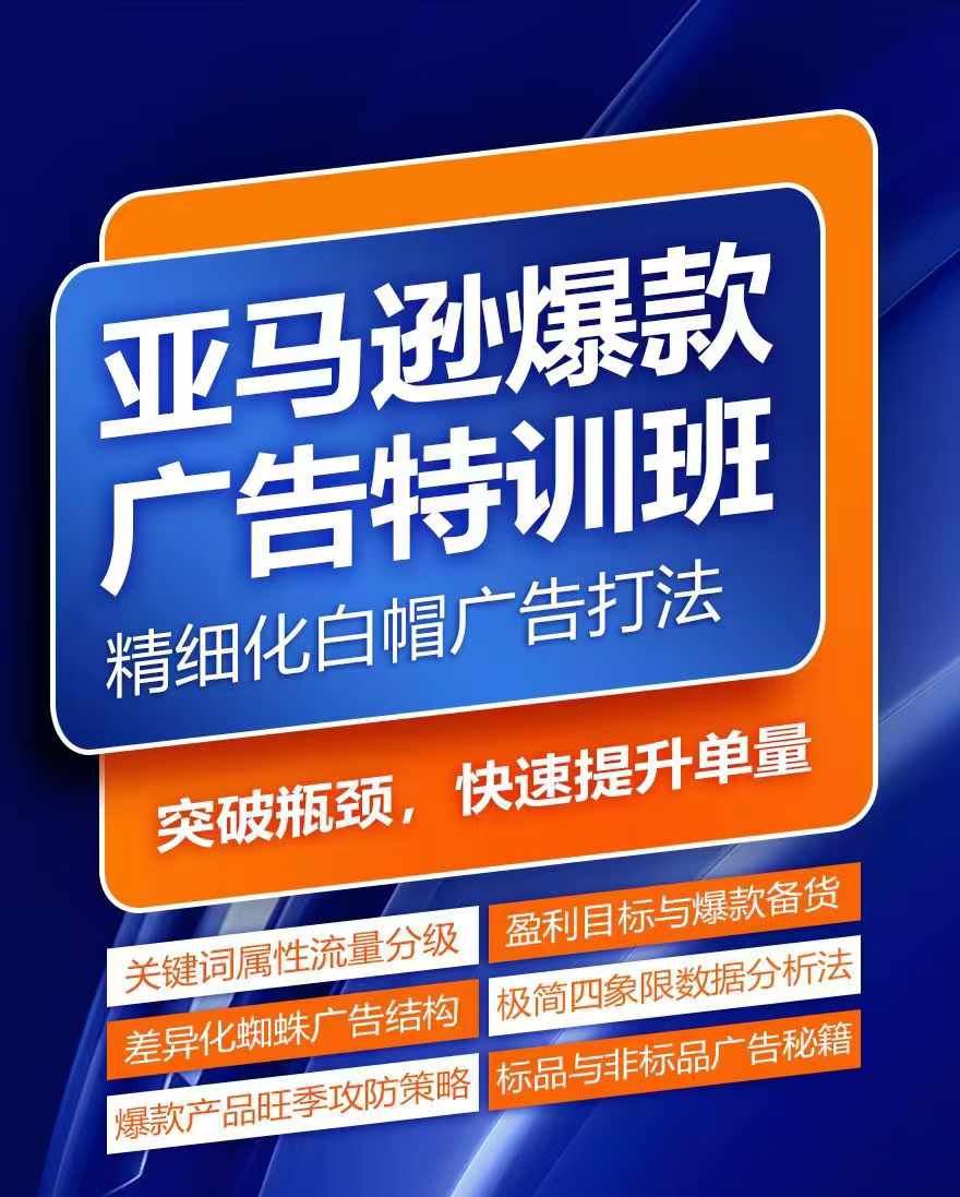 亚马逊爆款广告特训班，快速掌握亚马逊关键词库搭建方法，有效优化广告数据并提升旺季销量-虫2小屋