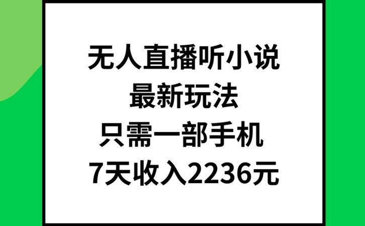 无人直播听小说最新玩法，只需一部手机，7天收入2236元【揭秘】-虫2小屋