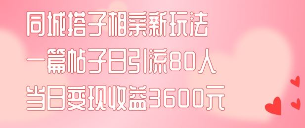 同城搭子相亲新玩法一篇帖子引流80人当日变现3600元(项目教程+实操教程)【揭秘】-虫2小屋