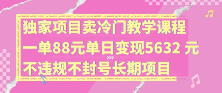 独家项目卖冷门教学课程一单88元单日变现5632元违规不封号长期项目【揭秘】-虫2站点