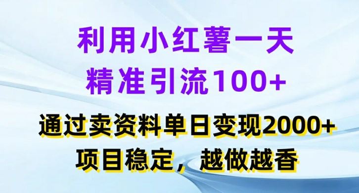 利用小红书一天精准引流100+，通过卖项目单日变现2k+，项目稳定，越做越香【揭秘】-虫2小屋