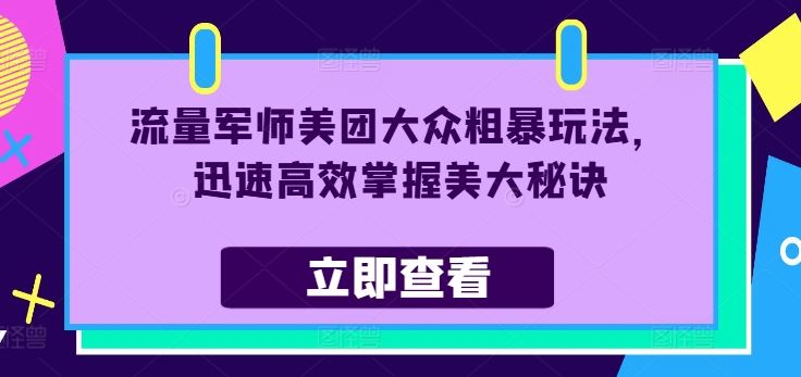 流量军师美团大众粗暴玩法，迅速高效掌握美大秘诀-虫2小屋