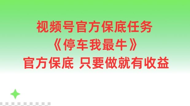 视频号官方保底任务，停车我最牛，官方保底只要做就有收益【揭秘】-虫2小屋