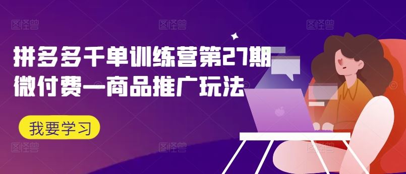 拼多多千单训练营第27期微付费—商品推广玩法-虫2小屋