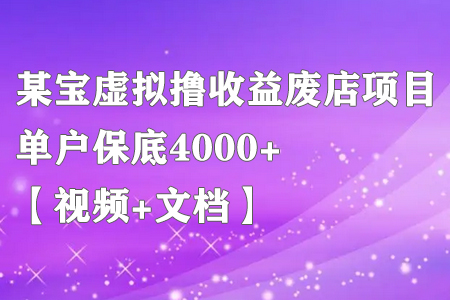 某宝虚拟撸收益废店项目，单户保底4000+【视频+文档】-虫2小屋
