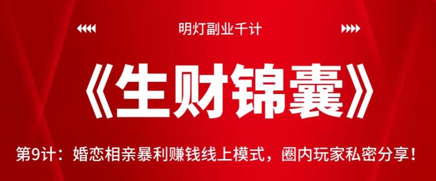 明灯副业千计—《生财锦囊》第9计：婚恋相亲暴利赚钱线上模式，圈内玩家私密分享【视频课程】-虫2小屋