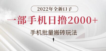 2022年全新口子，手机批量搬砖玩法，一部手机日撸2000+-虫2小屋